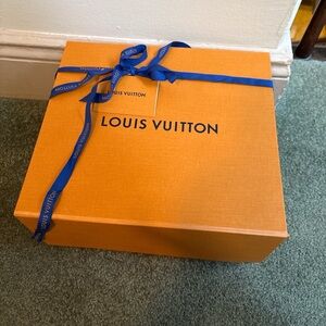 Louis Vuitton Orange SMALL Gift Box with Blue Ribbon **EMPTY BOX**